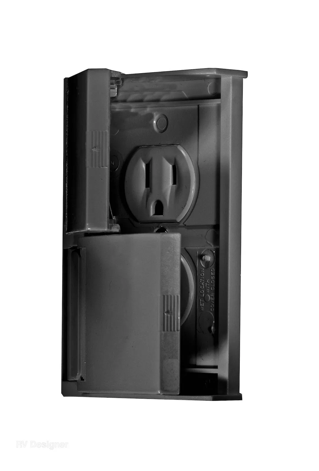 S907 – RV DESIGNER Receptacle, Weatherproof Non Ground Fault Interrupter Dual Receptacle Black With Snap Cover Plate ...